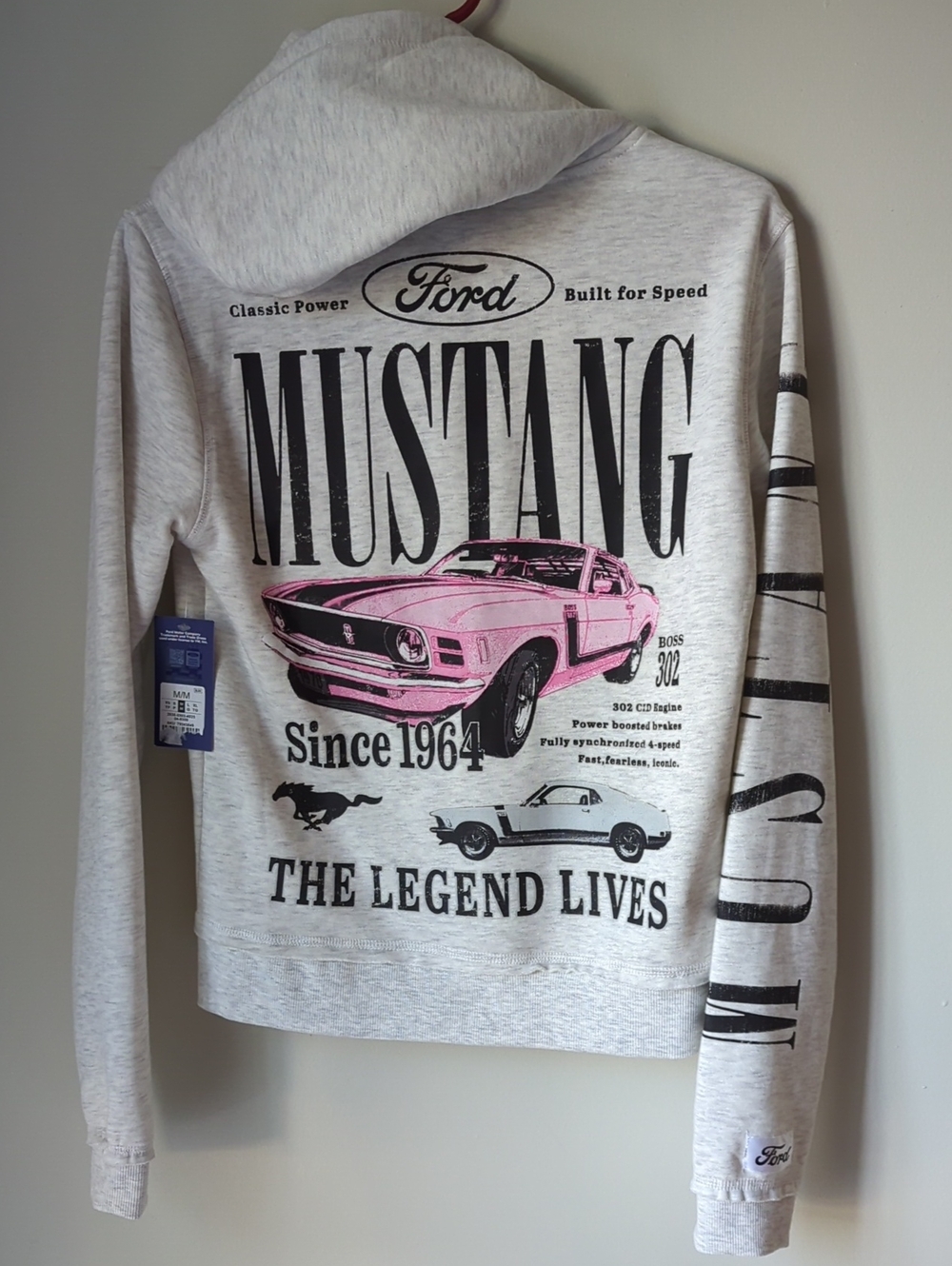 Ford Light Heather Gray Hoodie with Pink Mustang Emblem
